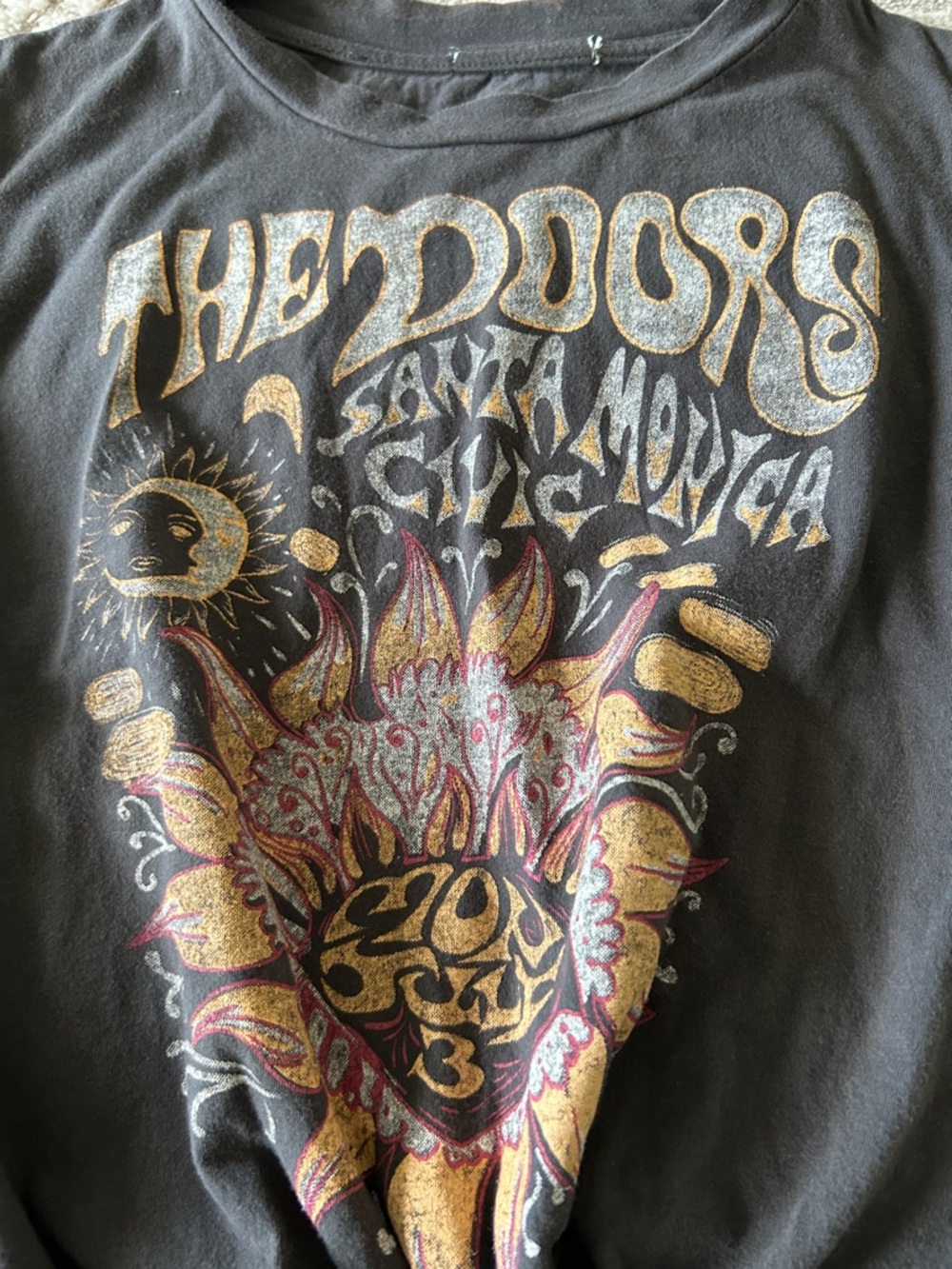The Doors Graphic Tie-Front Crop Tee - Black with Gold & Pink Print - Picture 2 of 8